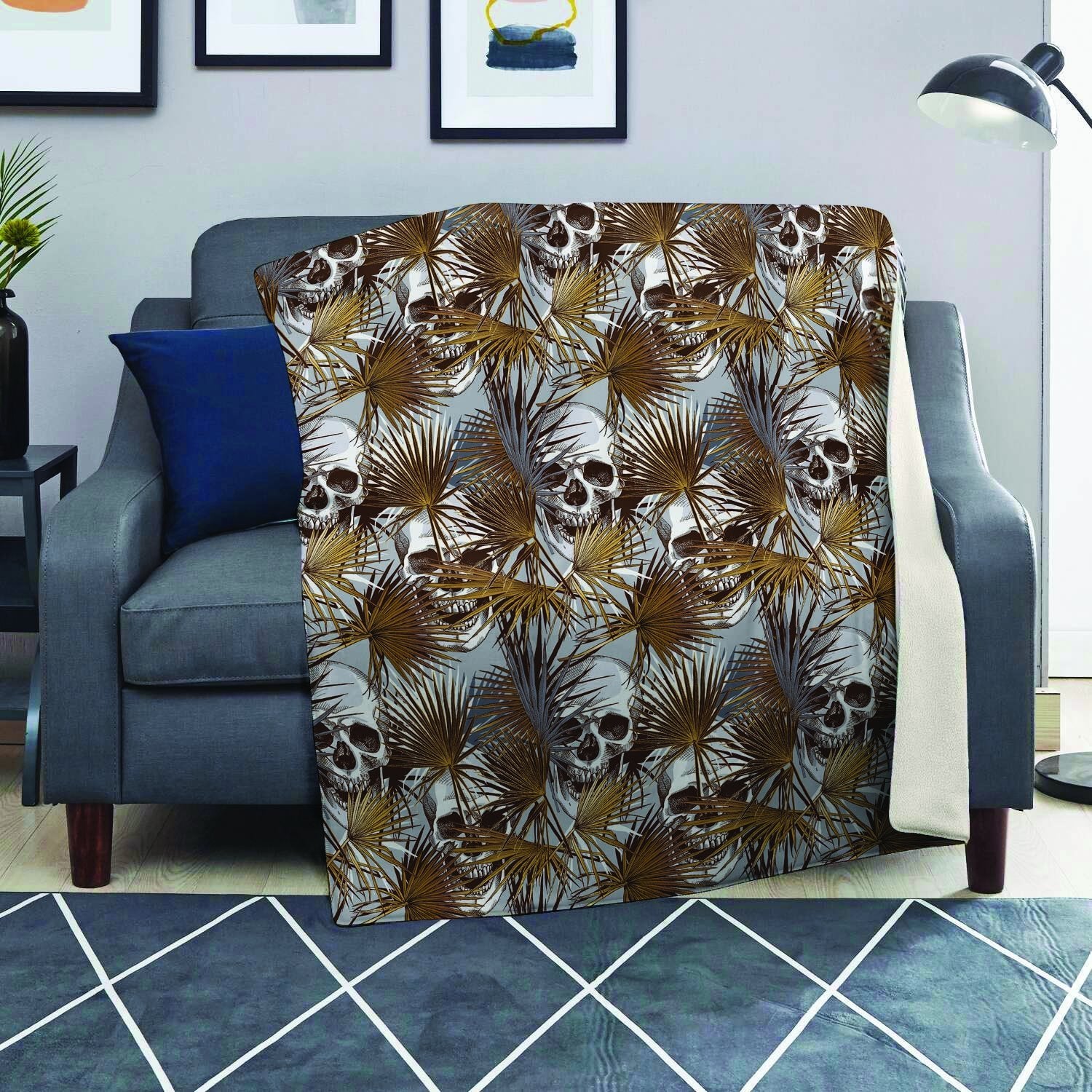 Tropical Leaf Skull Blanket-grizzshop