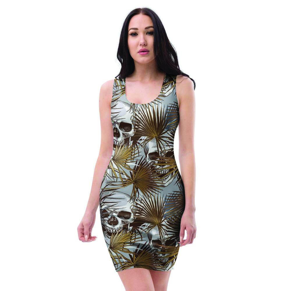 Tropical Leaf Skull Bodycon Dress-grizzshop