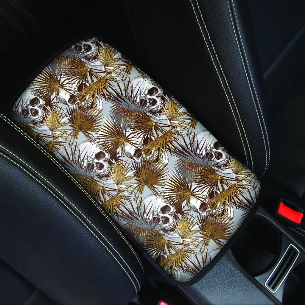 Tropical Leaf Skull Car Console Cover-grizzshop