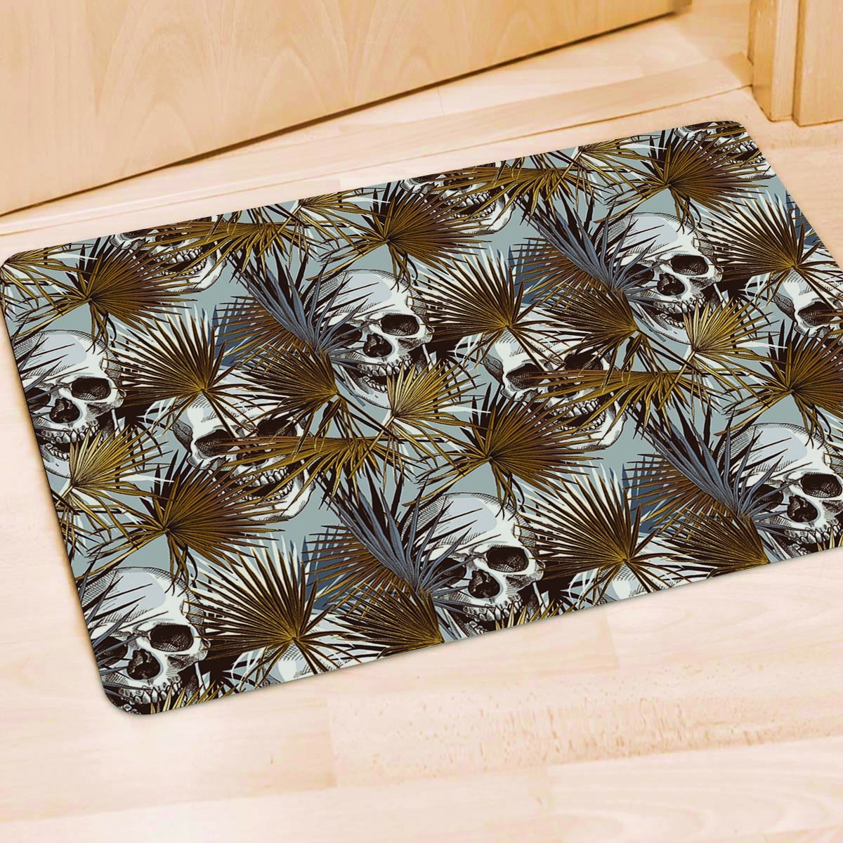 Tropical Leaf Skull Door Mat-grizzshop