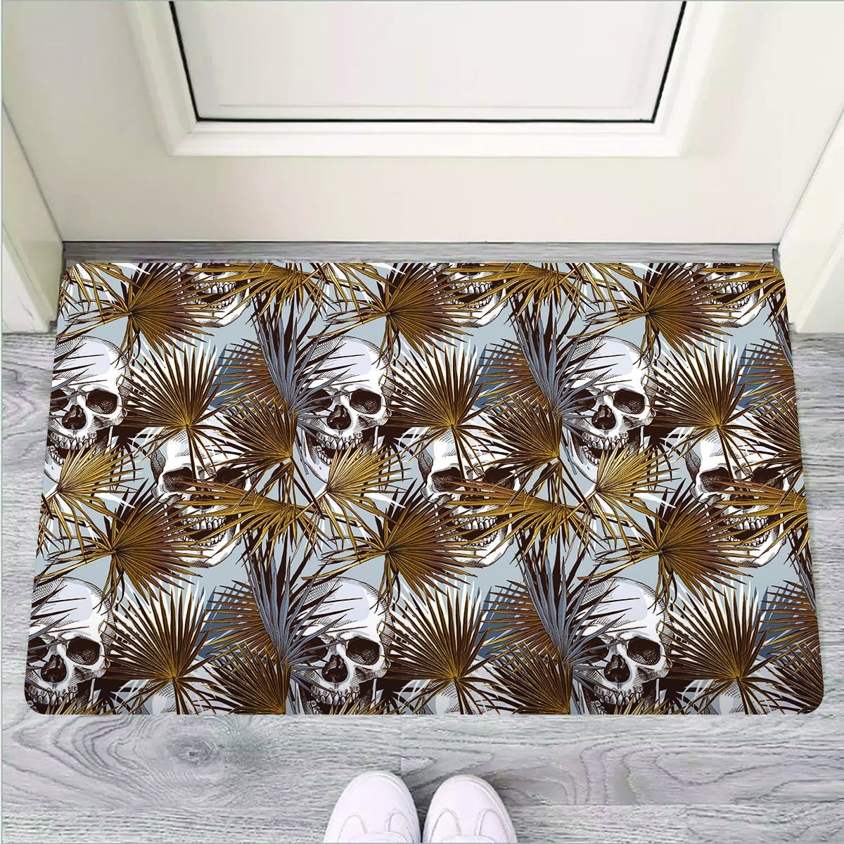 Tropical Leaf Skull Door Mat-grizzshop