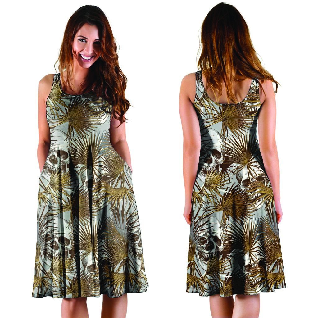 Tropical Leaf Skull Dress-grizzshop