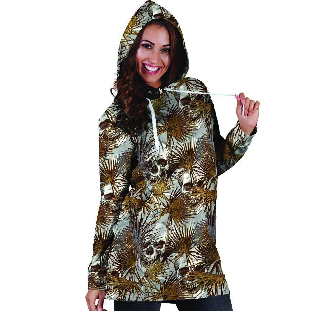 Tropical Leaf Skull Hoodie Dress-grizzshop