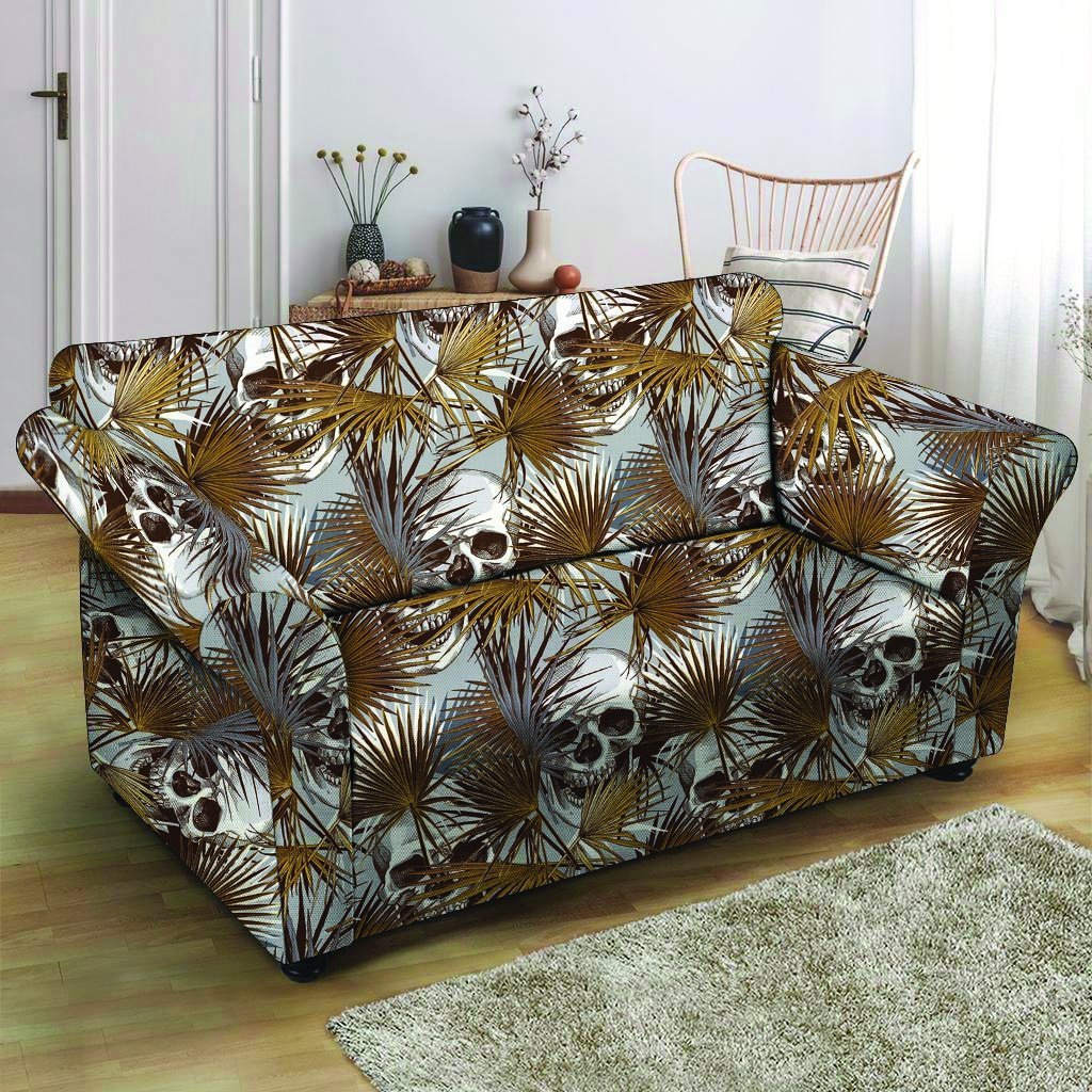 Tropical Leaf Skull Loveseat Cover-grizzshop