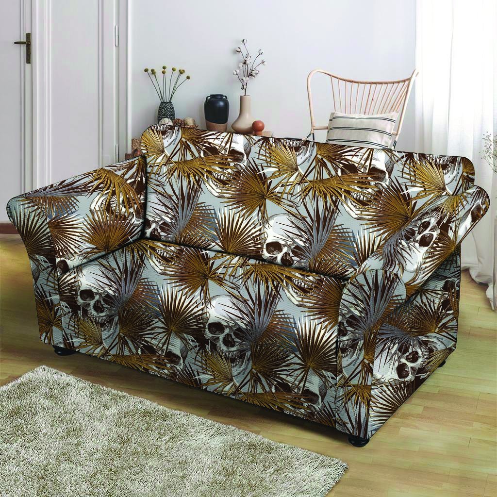 Tropical Leaf Skull Loveseat Cover-grizzshop