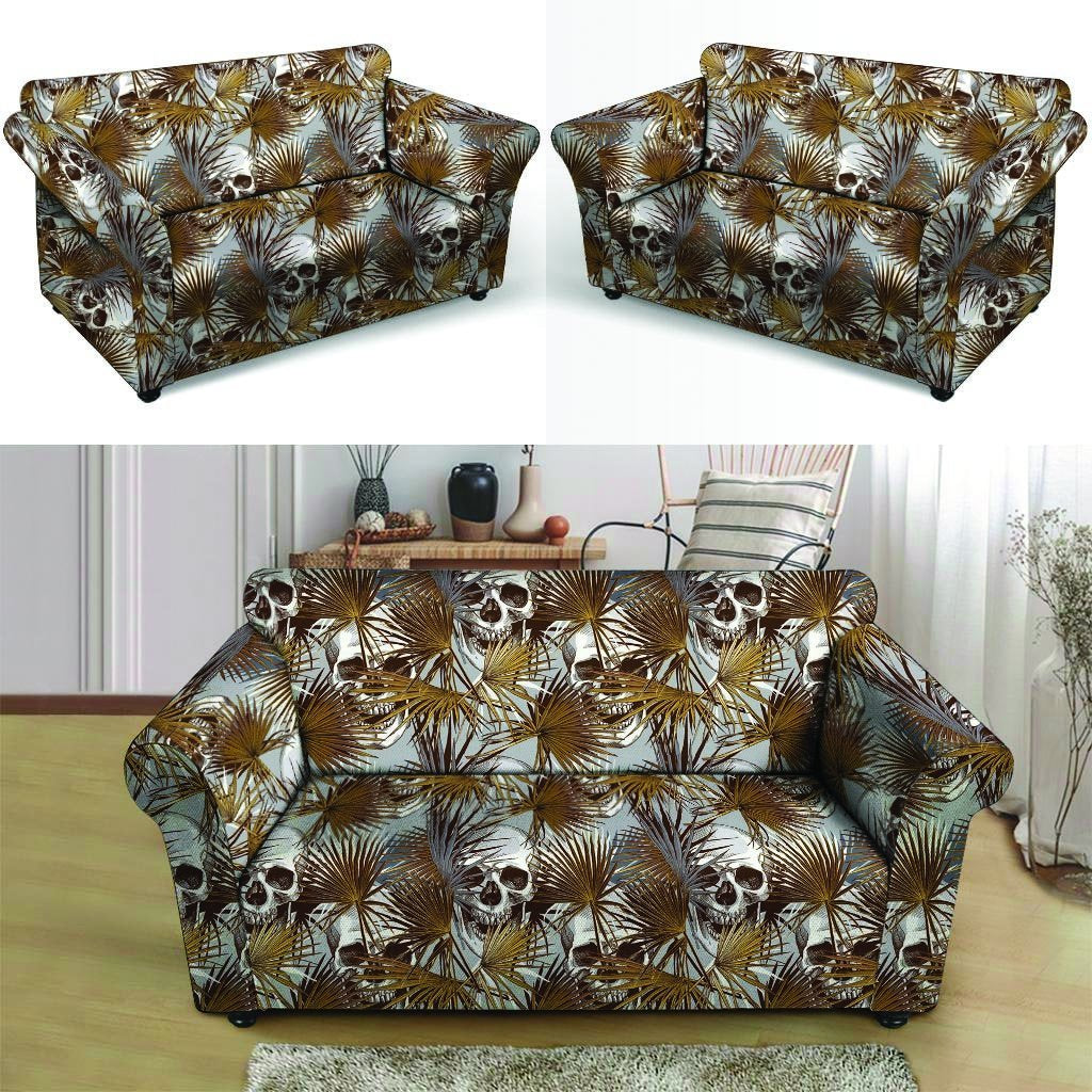 Tropical Leaf Skull Loveseat Cover-grizzshop