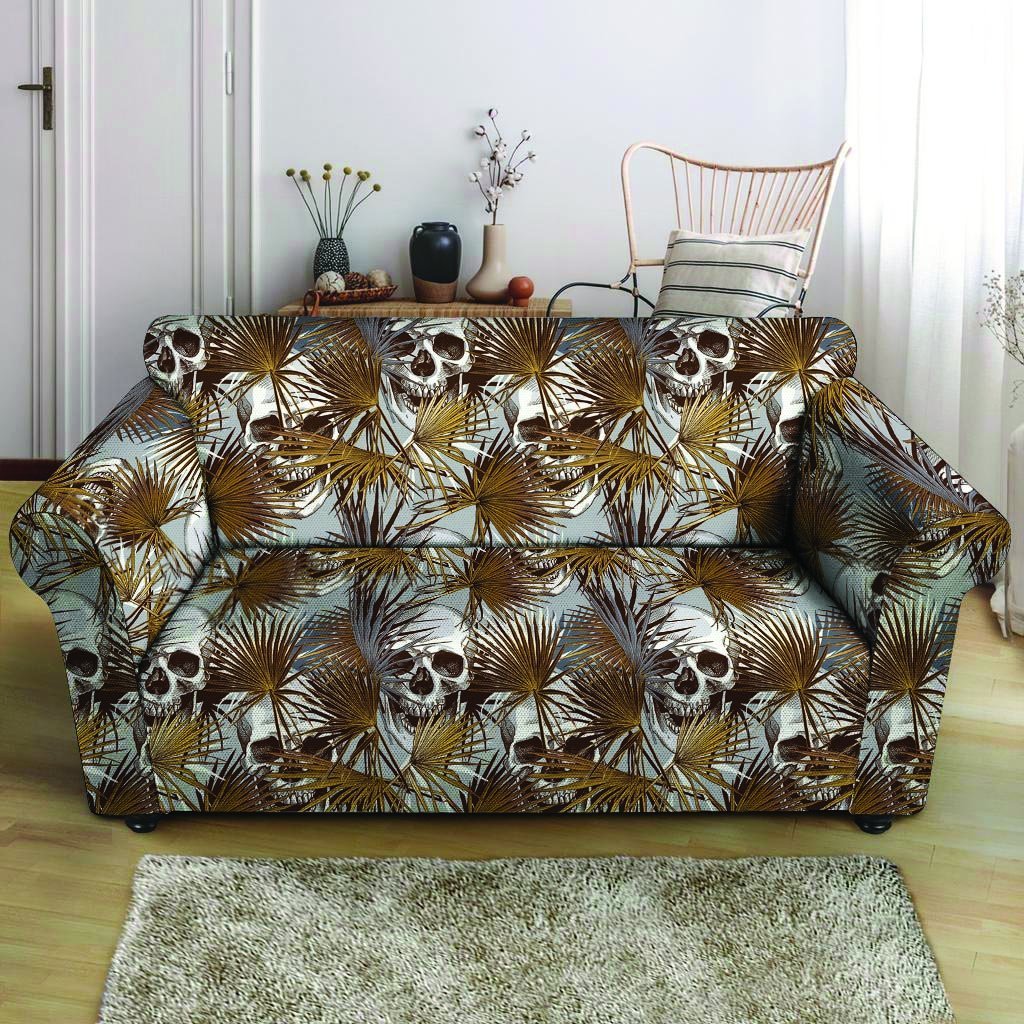 Tropical Leaf Skull Loveseat Cover-grizzshop