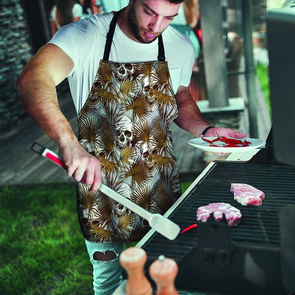 Tropical Leaf Skull Men's Apron-grizzshop