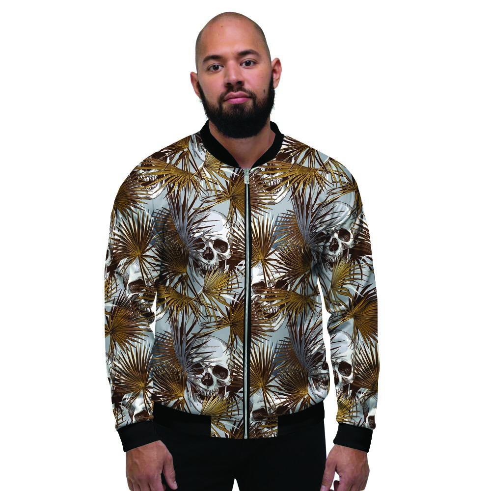 Tropical Leaf Skull Men's Bomber Jacket-grizzshop