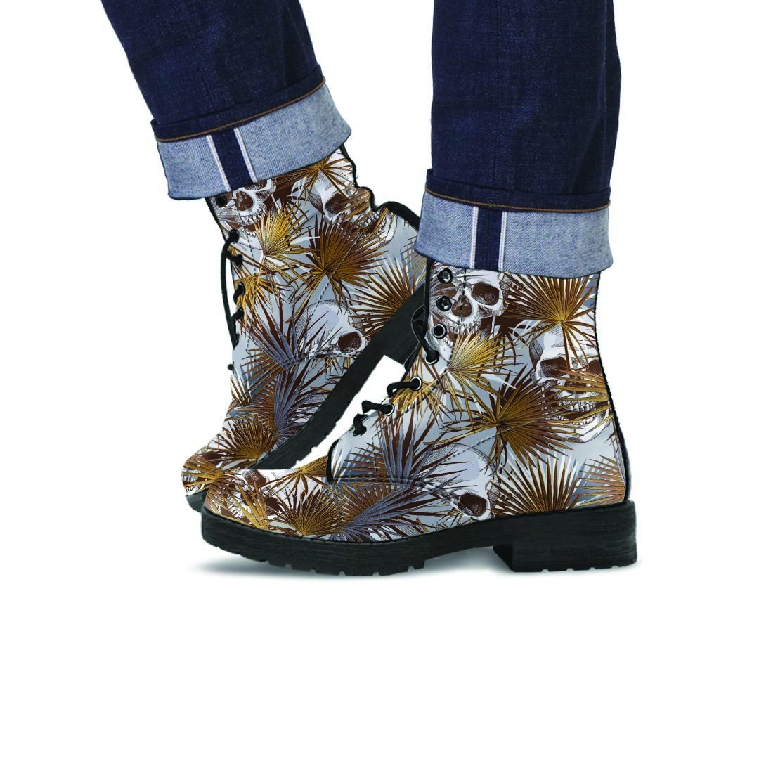 Tropical Leaf Skull Men's Boots-grizzshop