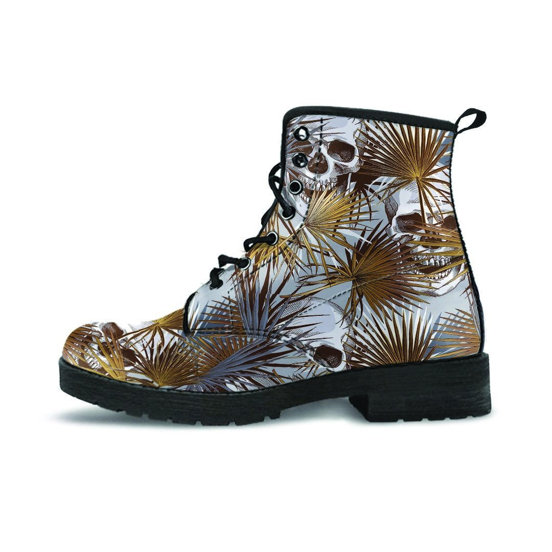 Tropical Leaf Skull Men's Boots-grizzshop