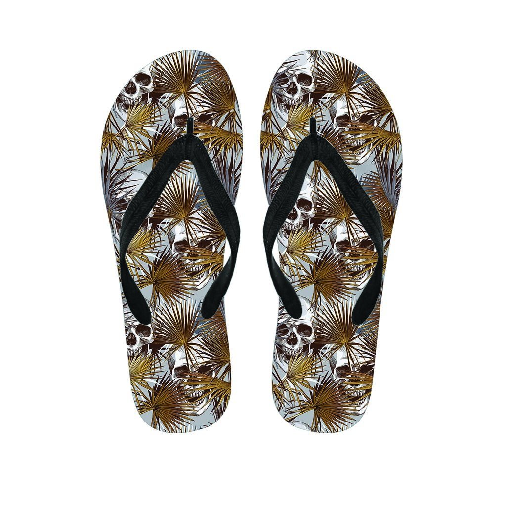 Tropical Leaf Skull Men's Flip Flops-grizzshop