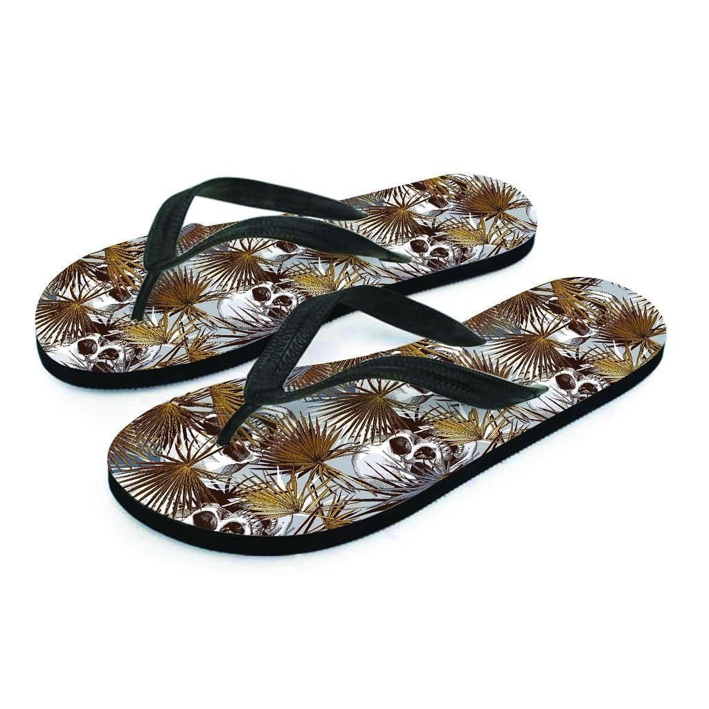 Tropical Leaf Skull Men's Flip Flops-grizzshop