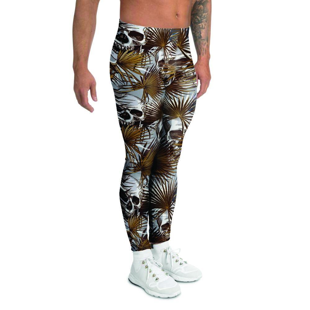 Tropical Leaf Skull Men's Leggings-grizzshop