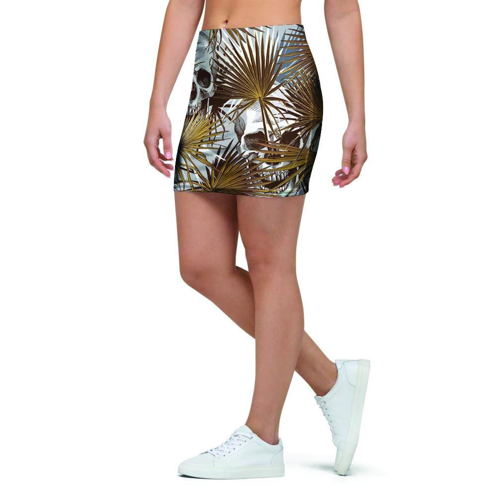 Tropical Leaf Skull Mini Skirt-grizzshop