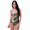 Tropical Leaf Skull One Piece Swimsuite-grizzshop