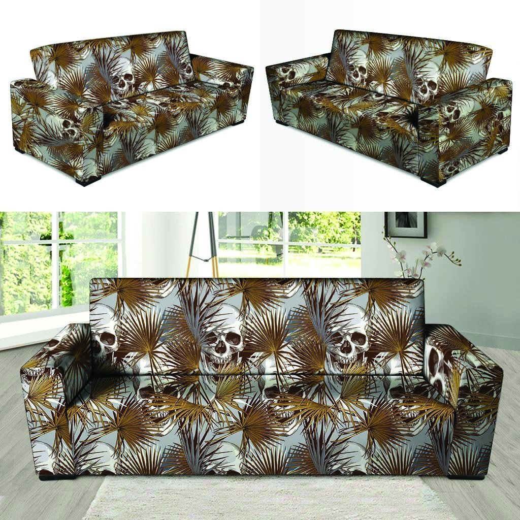 Tropical Leaf Skull Sofa Cover-grizzshop