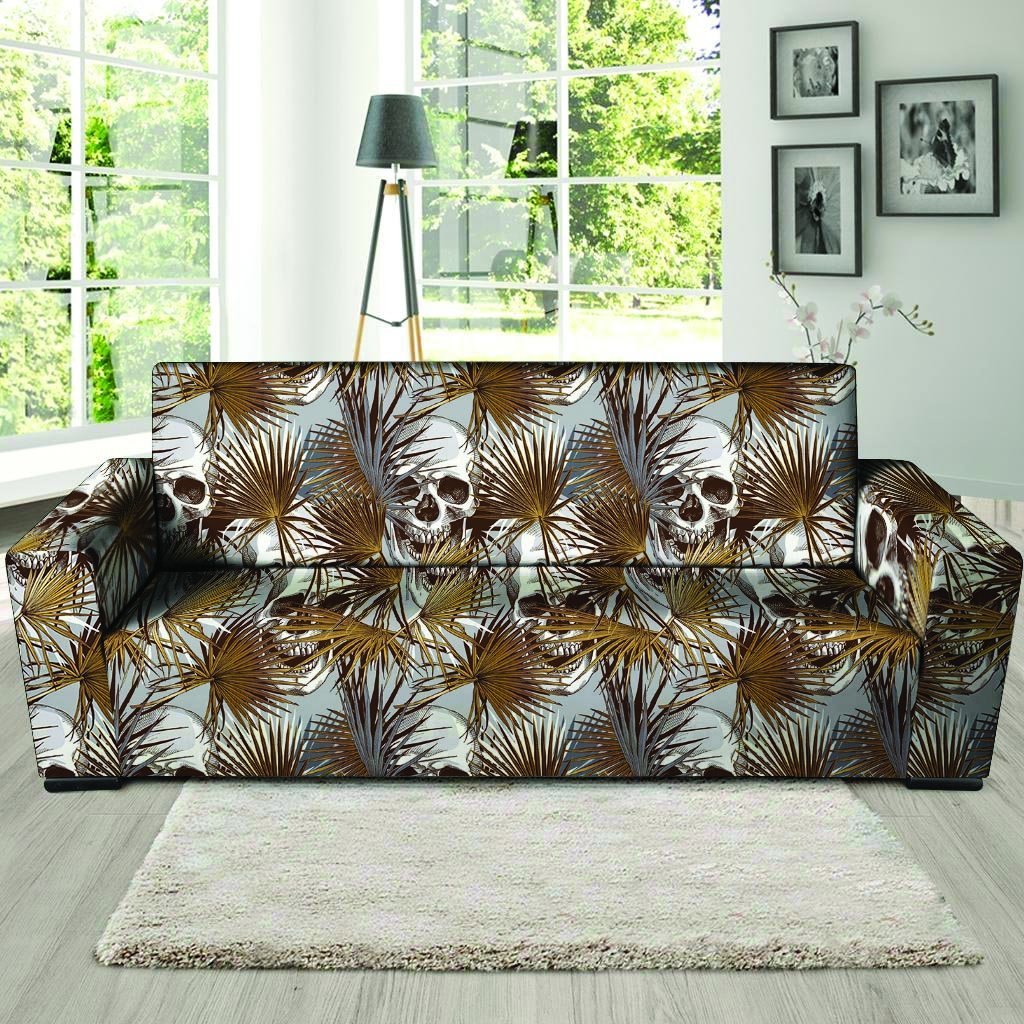 Tropical Leaf Skull Sofa Cover-grizzshop