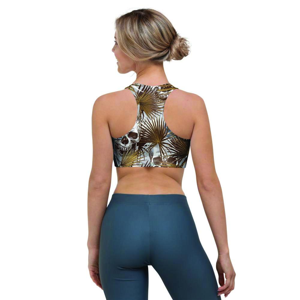 Tropical Leaf Skull Sports Bra-grizzshop