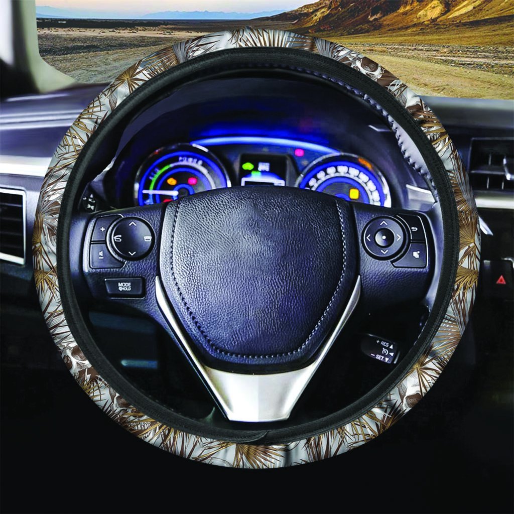 Tropical Leaf Skull Steering Wheel Cover-grizzshop