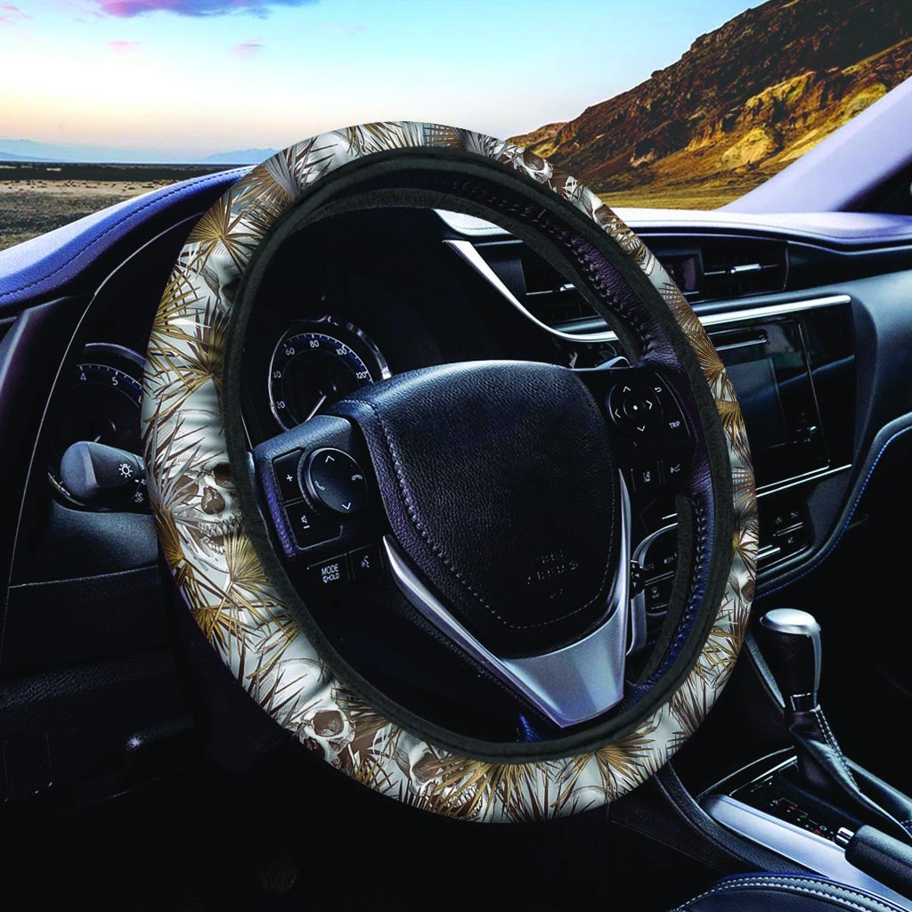 Tropical Leaf Skull Steering Wheel Cover-grizzshop