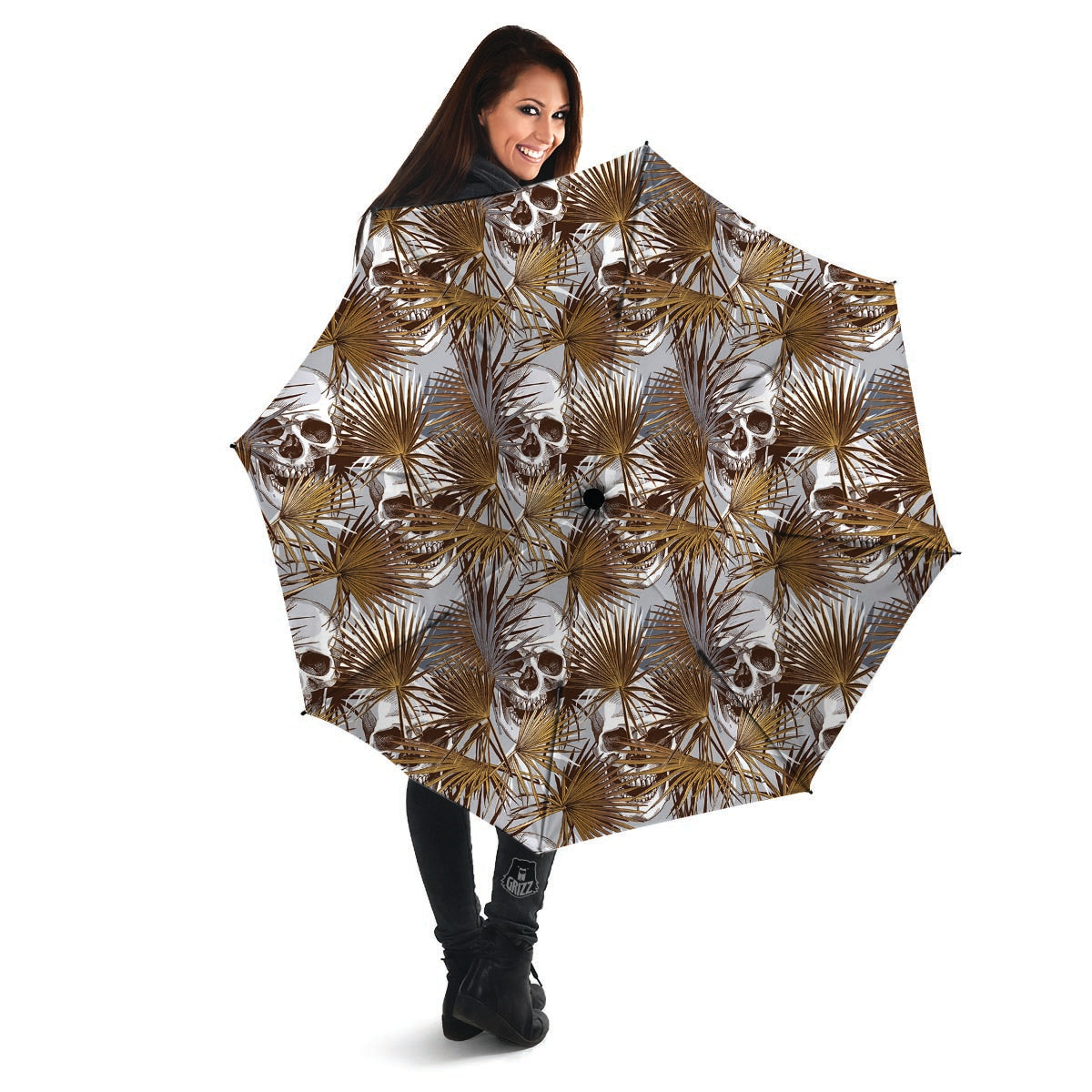 Tropical Leaf Skull Umbrella-grizzshop