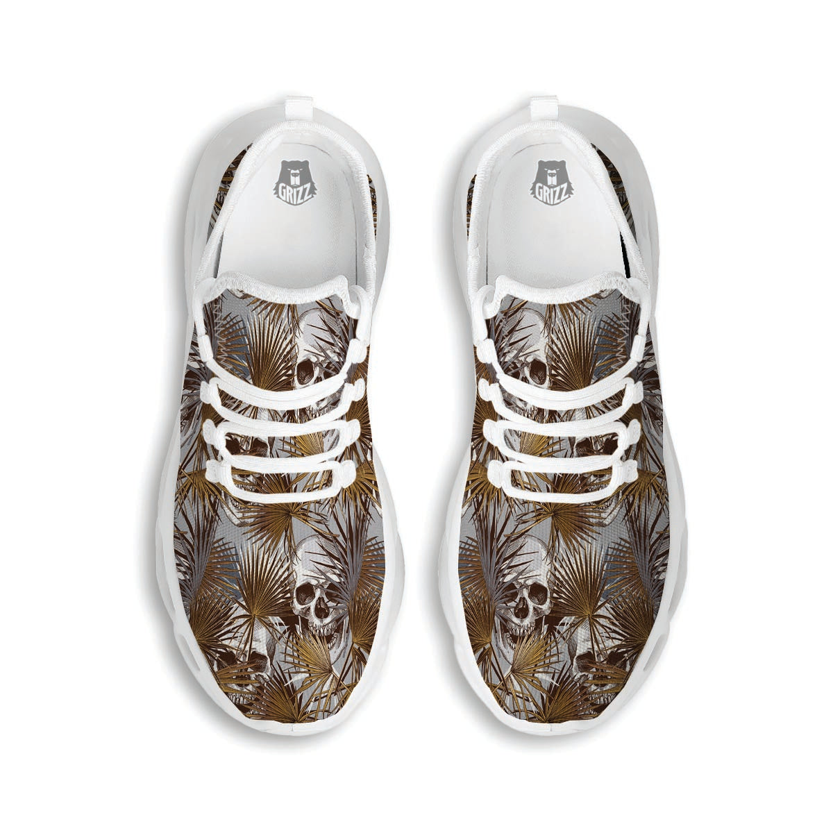 Tropical Leaf Skull White Running Shoes-grizzshop