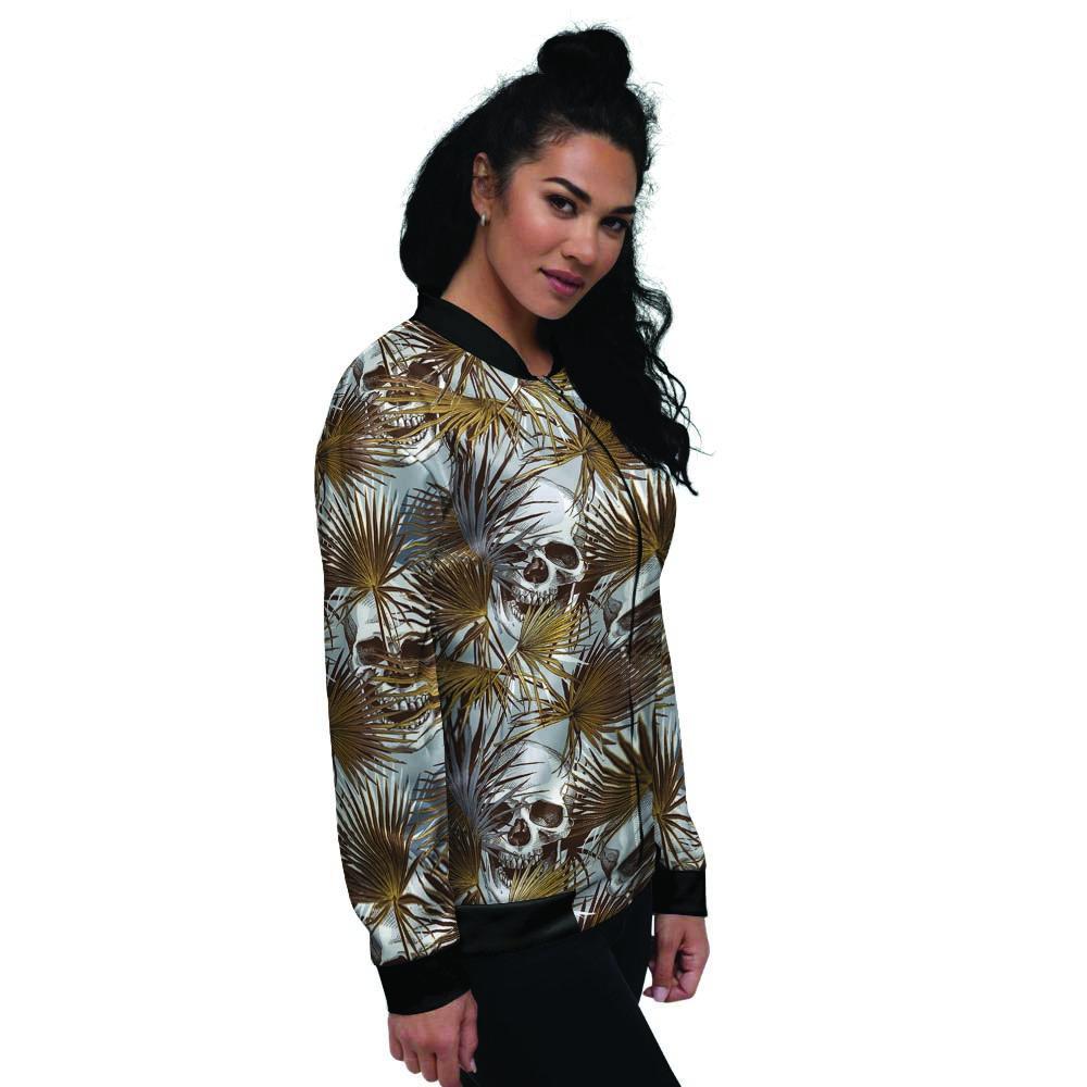 Tropical Leaf Skull Women's Bomber Jacket-grizzshop