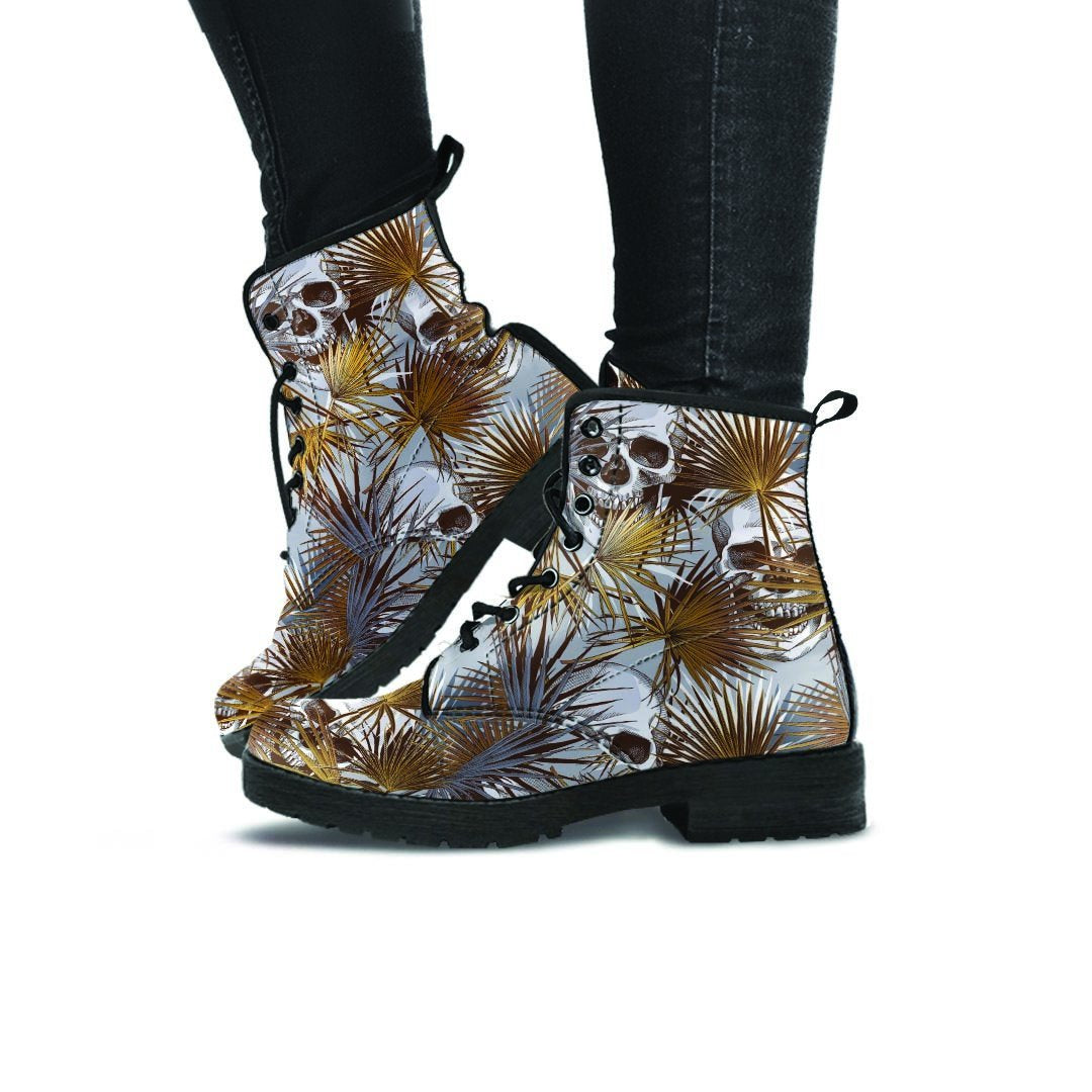 Tropical Leaf Skull Women's Boots-grizzshop