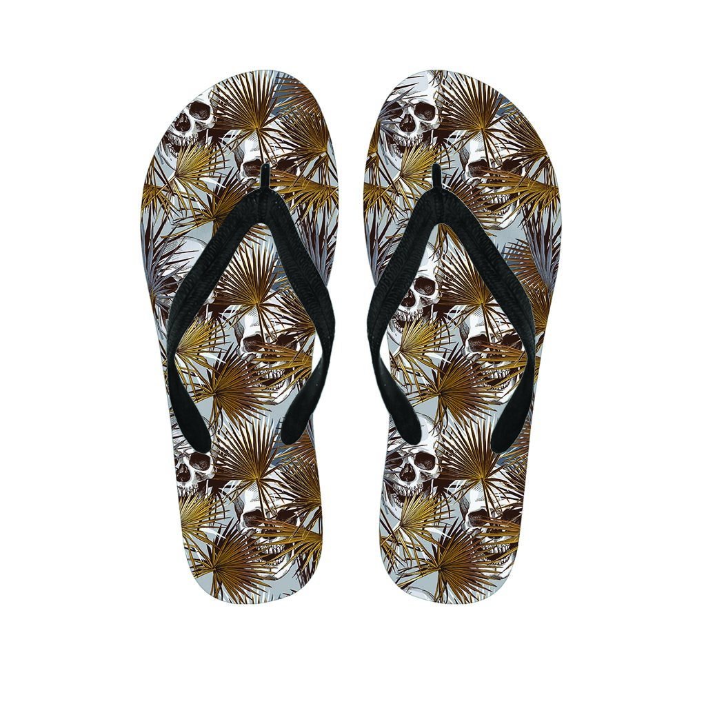 Tropical Leaf Skull Women's Flip Flops-grizzshop