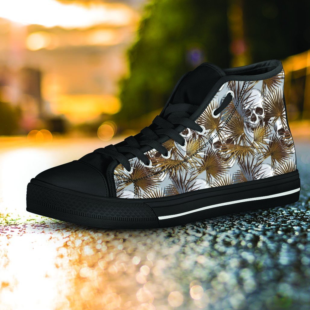 Tropical Leaf Skull Women's High Top Shoes-grizzshop