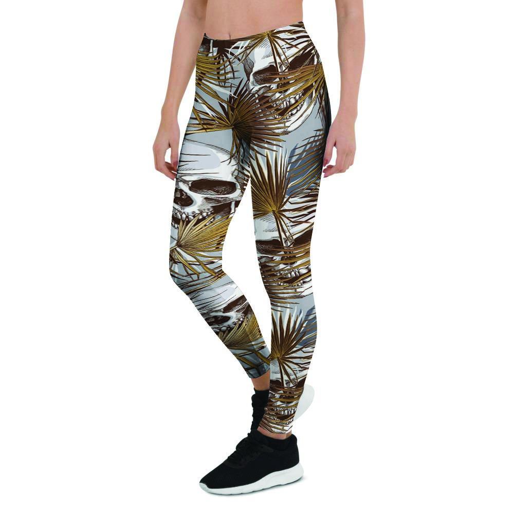 Tropical Leaf Skull Women's Leggings-grizzshop