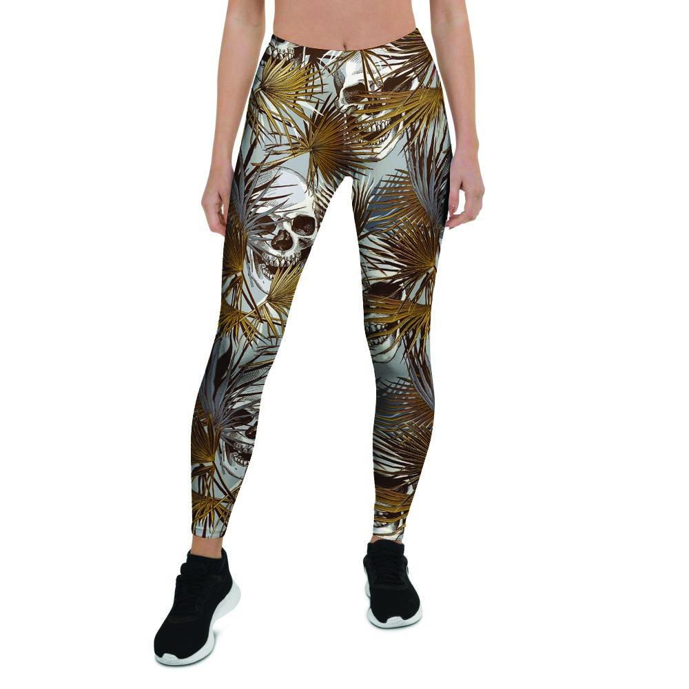 Tropical Leaf Skull Women's Leggings-grizzshop