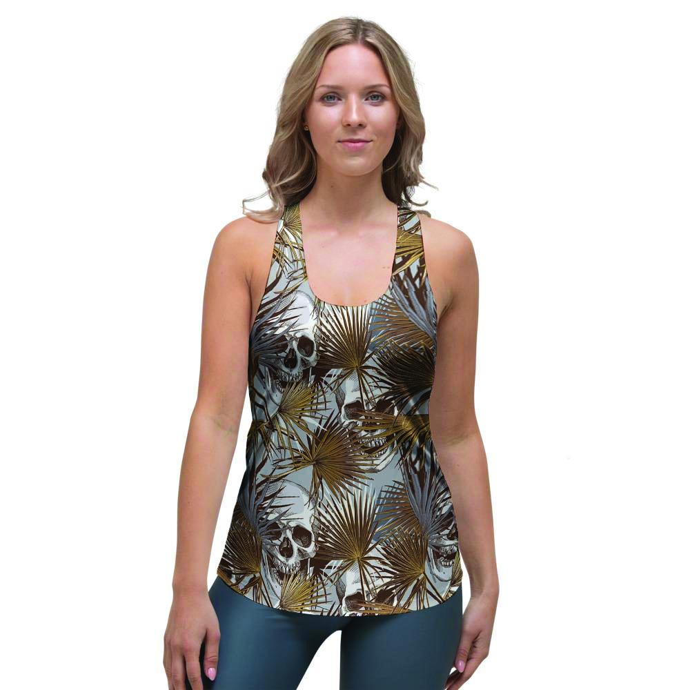 Tropical Leaf Skull Women's Racerback Tank Top-grizzshop