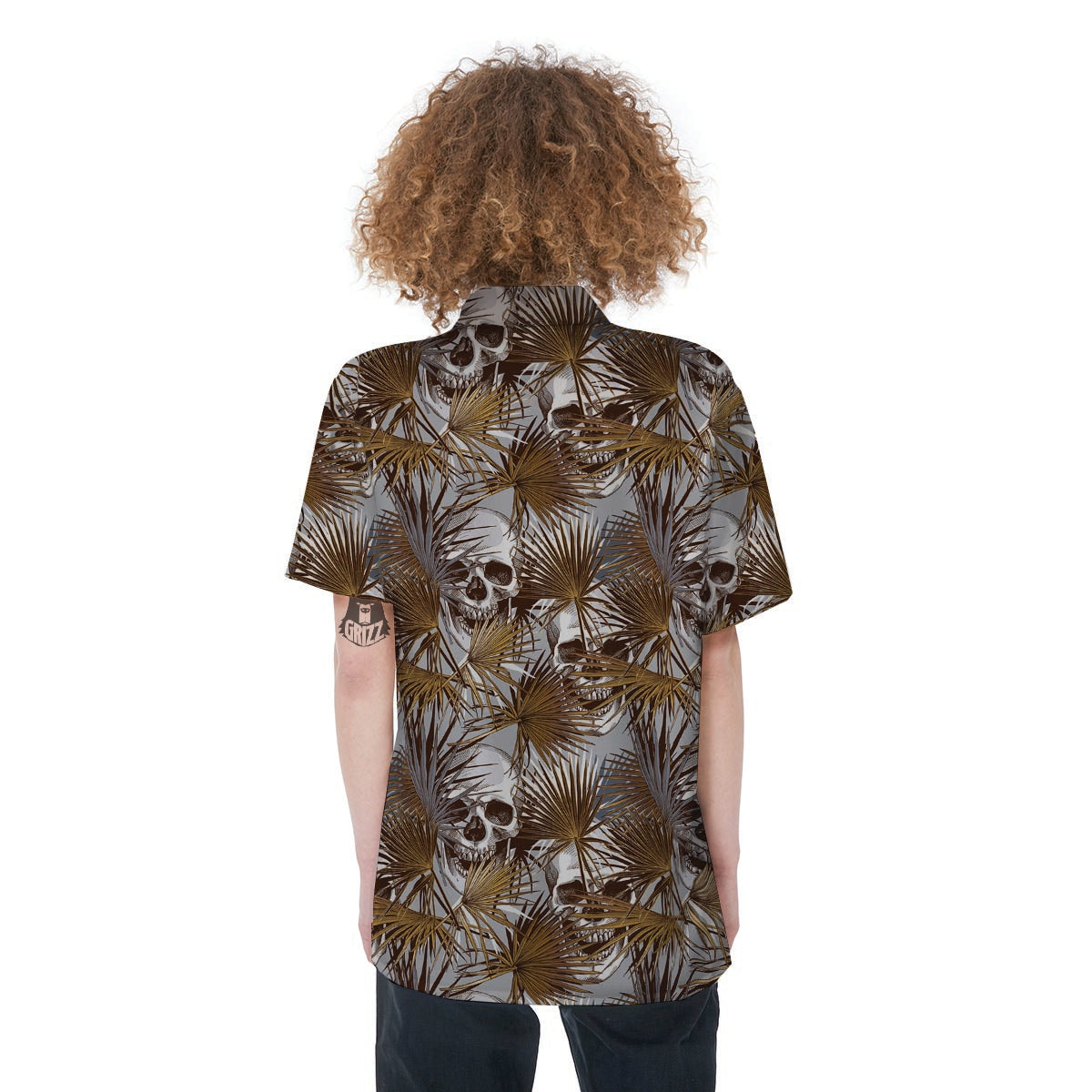Tropical Leaf Skull Women's Short Sleeve Shirts-grizzshop