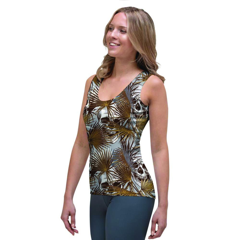 Tropical Leaf Skull Women's Tank Top-grizzshop