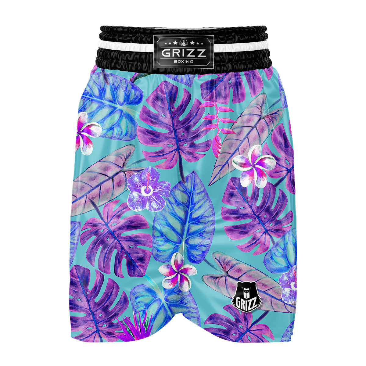 Tropical Leaf Teal And Purple Print Boxing Shorts-grizzshop