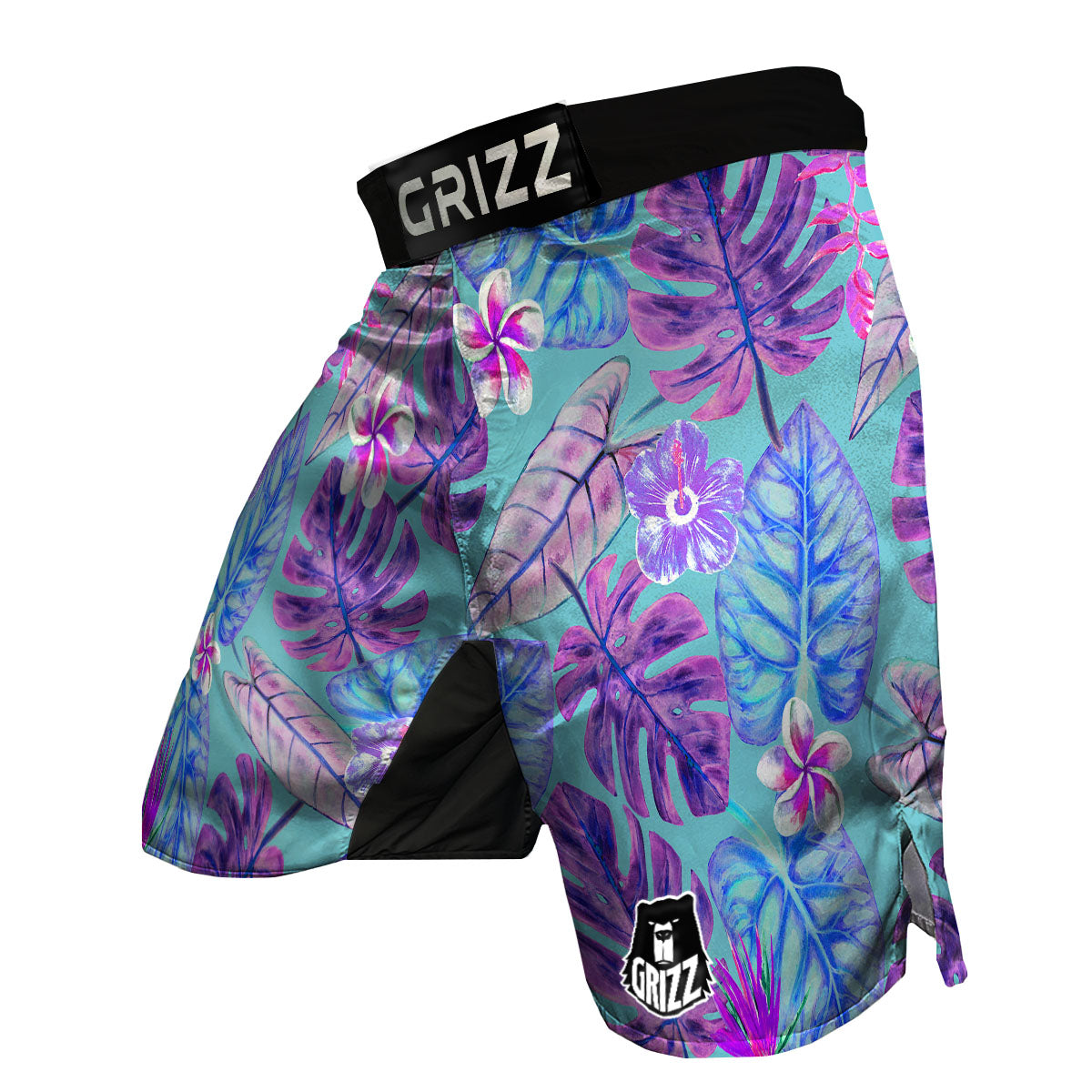 Tropical Leaf Teal And Purple Print MMA Shorts-grizzshop