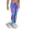 Tropical Leaf Teal And Purple Print Men's Leggings-grizzshop