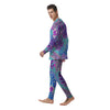 Tropical Leaf Teal And Purple Print Men's Pajamas-grizzshop