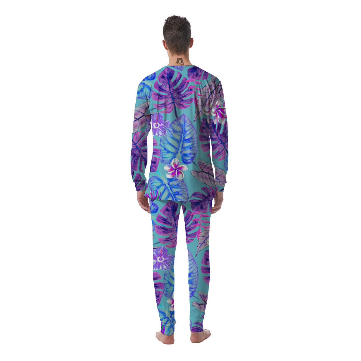 Tropical Leaf Teal And Purple Print Men's Pajamas-grizzshop