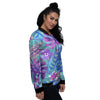 Tropical Leaf Teal And Purple Print Women's Bomber Jacket-grizzshop