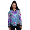 Tropical Leaf Teal And Purple Print Women's Bomber Jacket-grizzshop