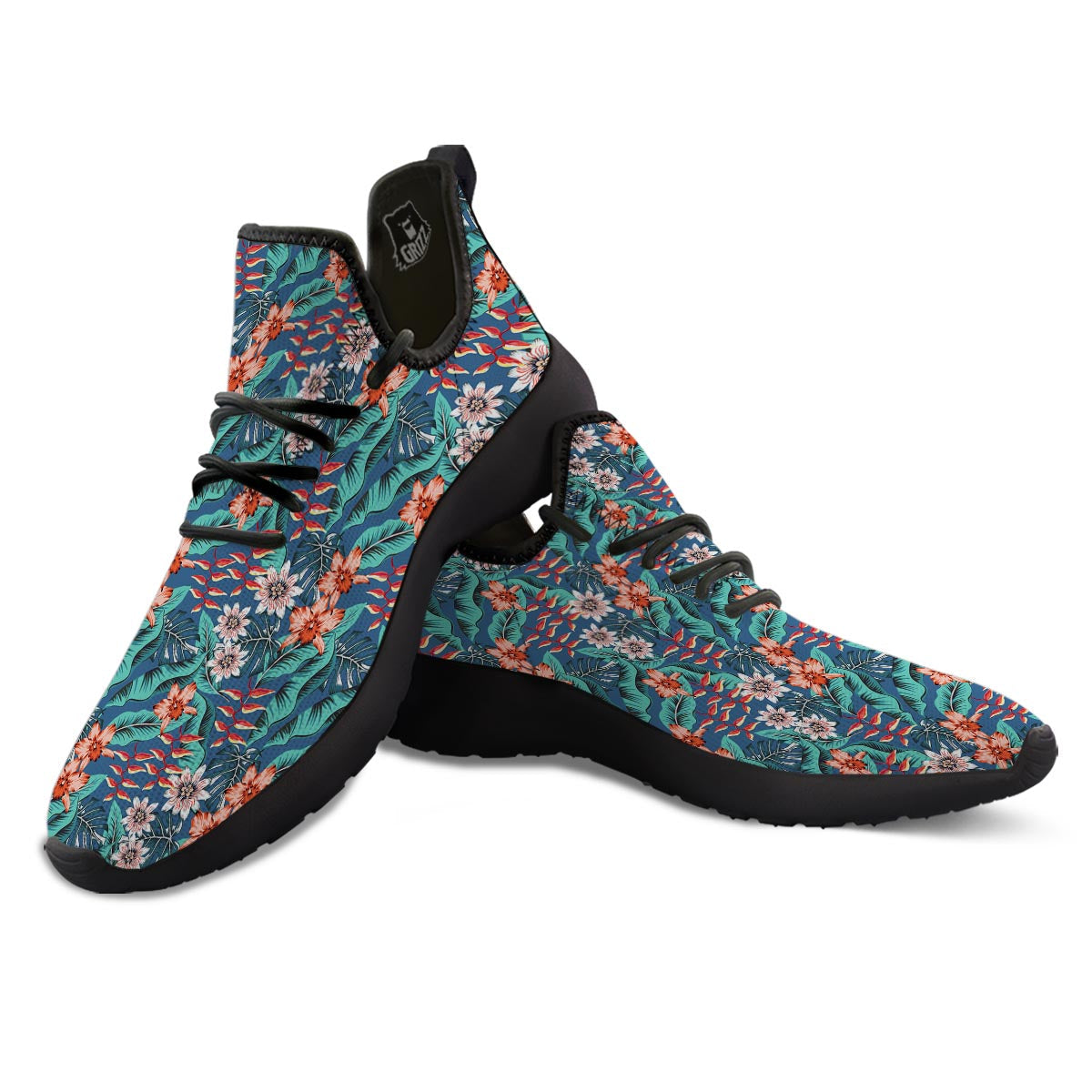 Tropical Leaf Teal Print Pattern Black Athletic Shoes-grizzshop