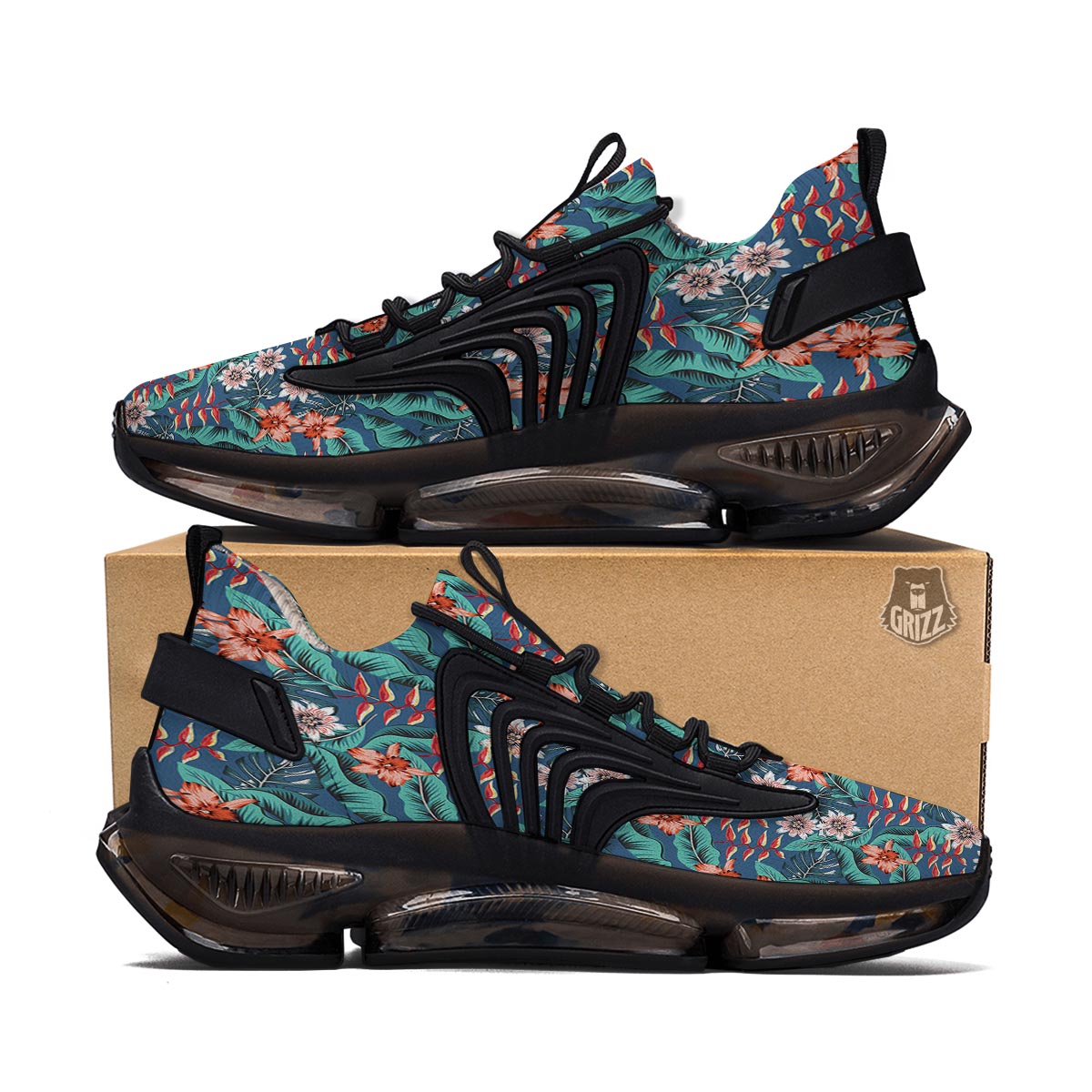 Tropical Leaf Teal Print Pattern Black Gym Shoes-grizzshop