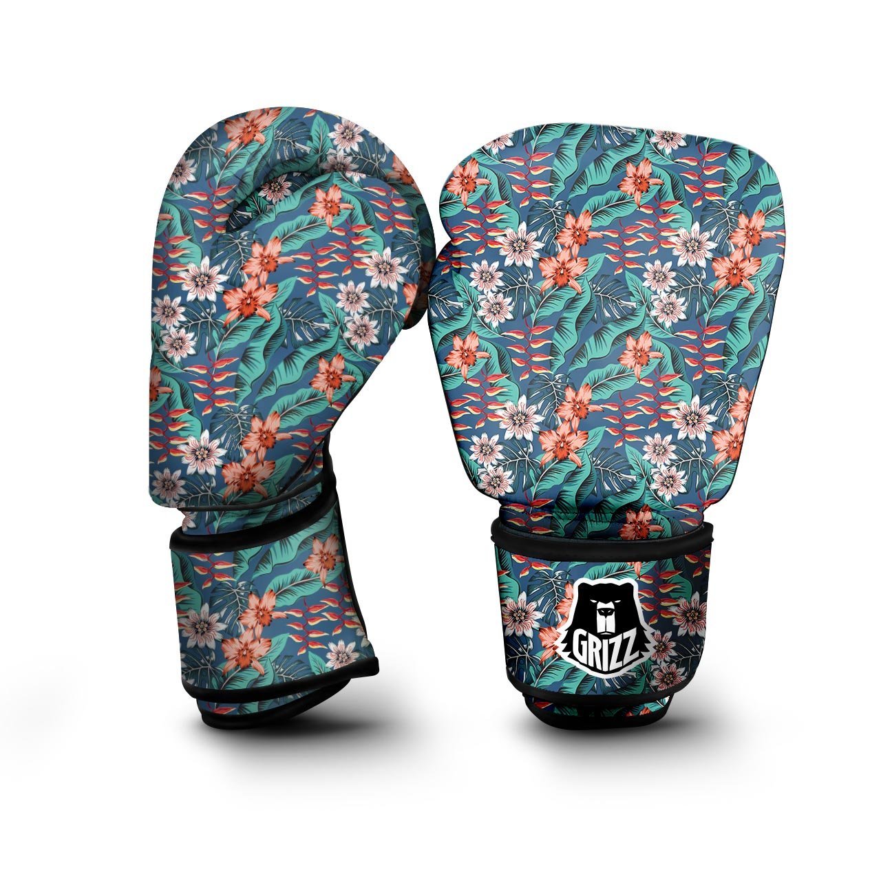 Tropical Leaf Teal Print Pattern Boxing Gloves-grizzshop