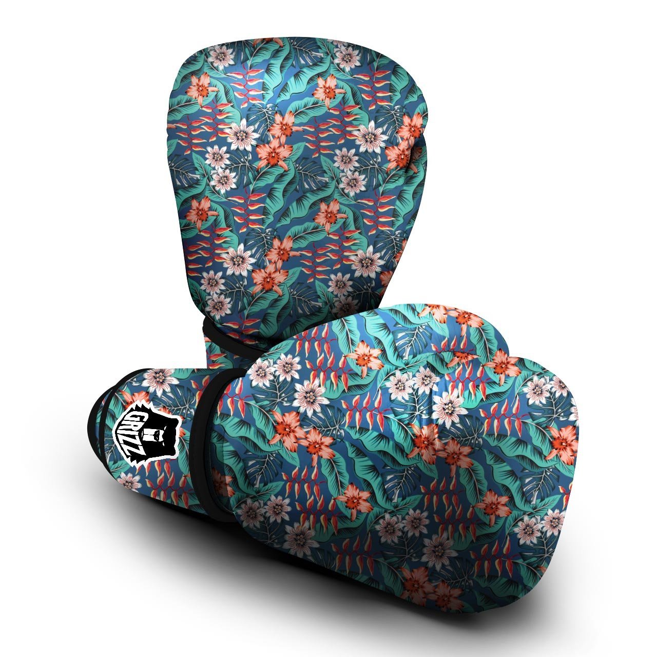 Tropical Leaf Teal Print Pattern Boxing Gloves-grizzshop