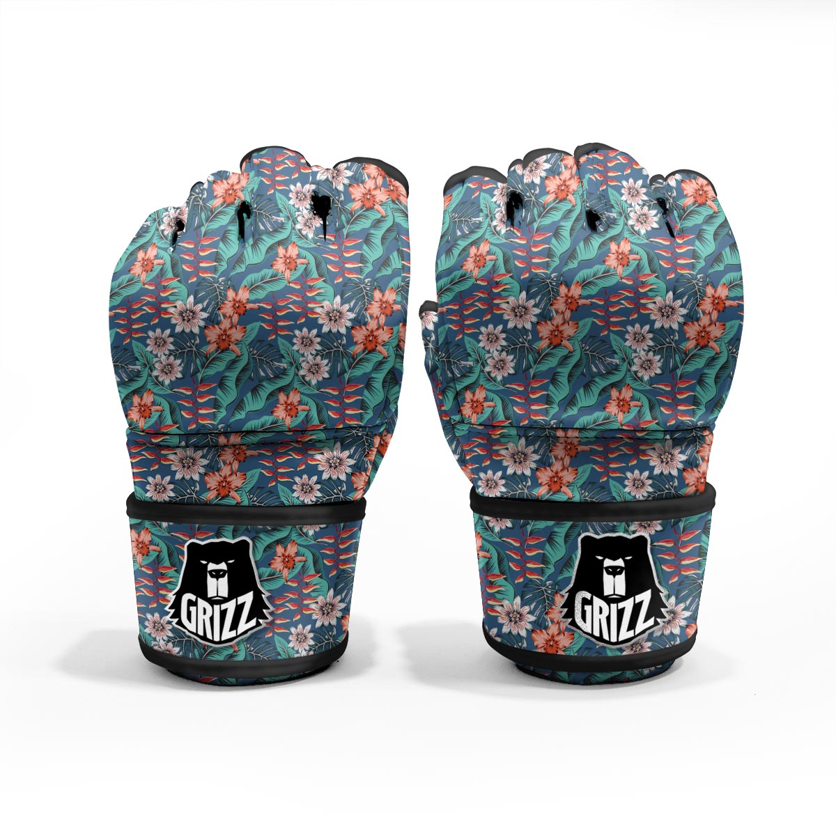 Tropical Leaf Teal Print Pattern MMA Gloves-grizzshop