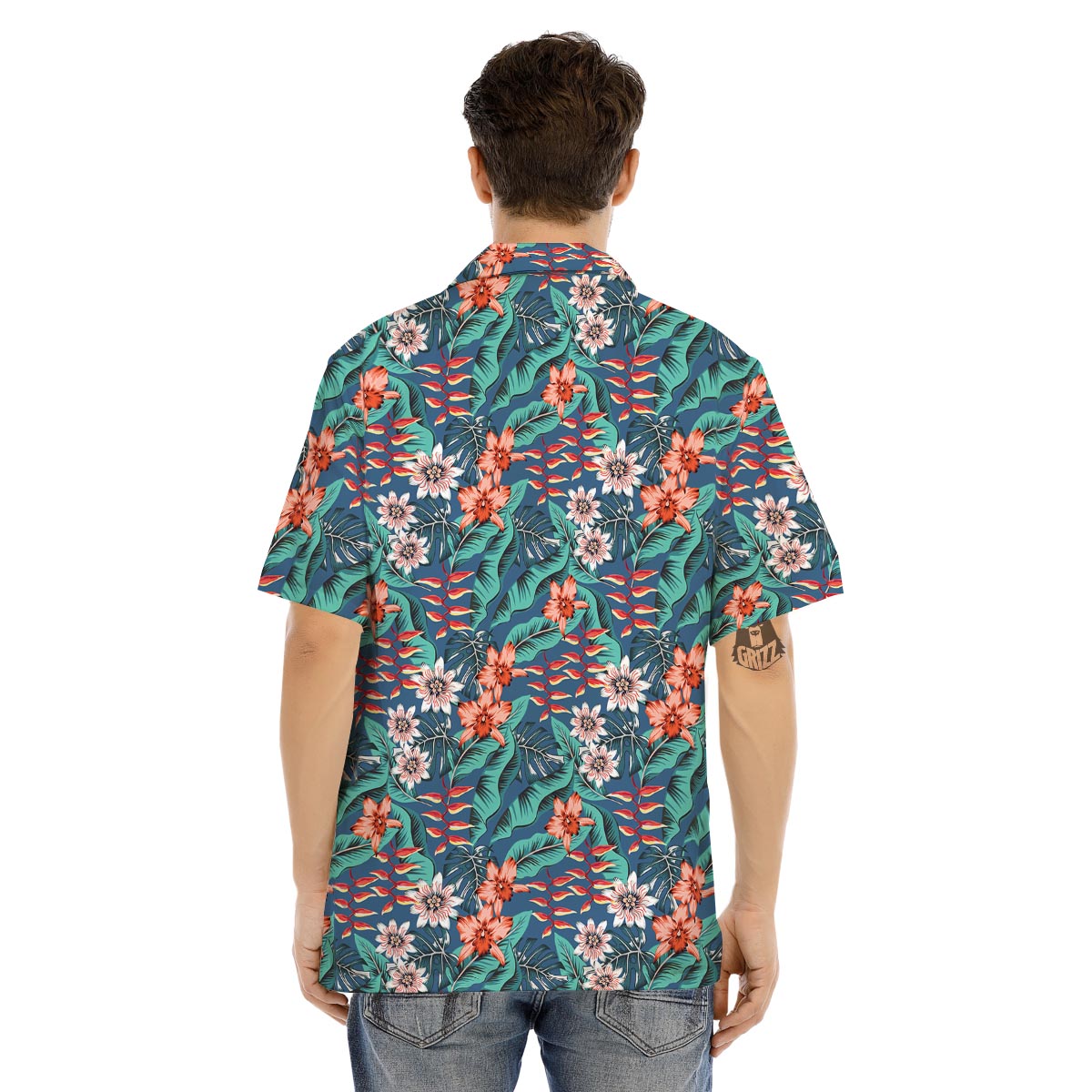 Tropical Leaf Teal Print Pattern Men's Hawaiian Shirt-grizzshop