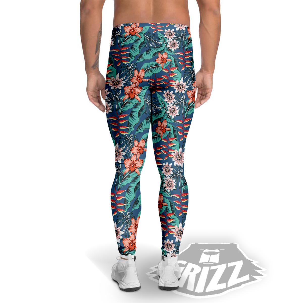 Tropical Leaf Teal Print Pattern Men's Leggings-grizzshop